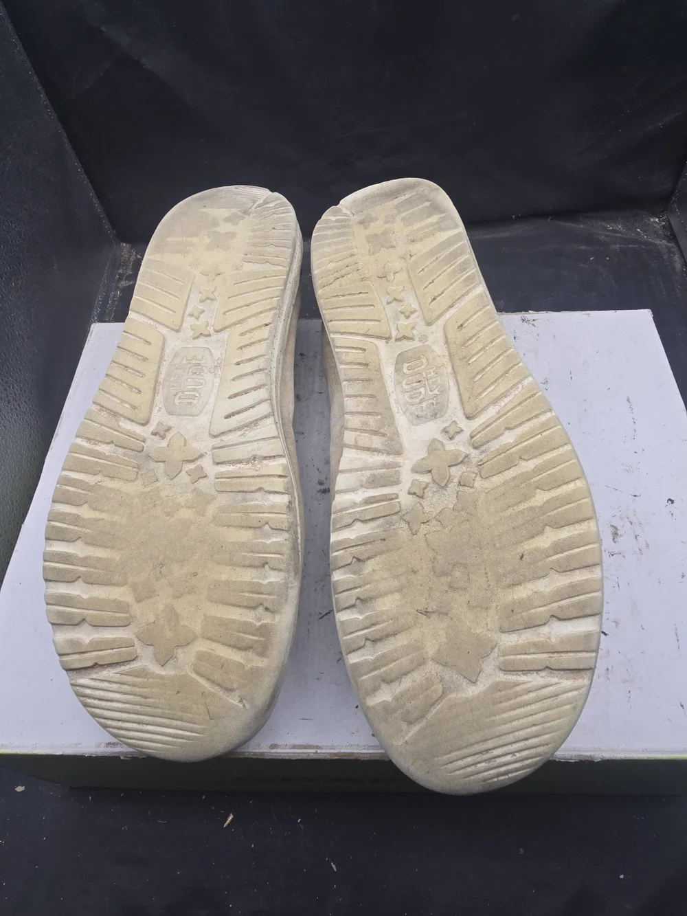 Hey Dude Beige Slip-On Loafers with Green Insoles